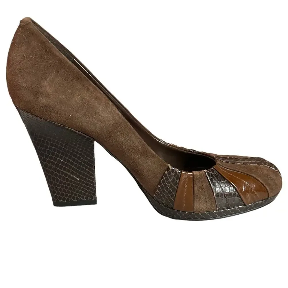 ENZO Angiolini Saniko brown eel suede patent‎ leather size 7M - Picture 4 of 16